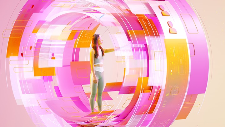 mujer en un círculo de colores